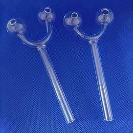 DHL Glass Oil Burner Pipe Clear Transparent Double Ball Tobacco Burning Pipe Smoking Dry Herb Handle Nail Pipes Dab Rigs