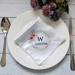 50Pcs Personalised Wedding Square Satin Napkin or Custom Handkerchief Dinner Napkins for Wedding Banquet Napkin Party Decoration 220712