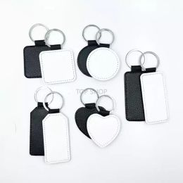 Fast Delivery Christmas Decorations Sublimation Key Chain Blank PU Leather Keychain Hot Transfer Printing Key Ring Single-Sided Printed Pendant DIY Strip