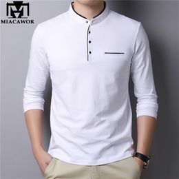 MIACAWOR Spring Men Polo Shirt 95% Cotton Solid Colour Mandarin Collar Long Sleeve Polo Men Slim Fit Polo Homme T805 220702