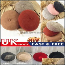 Berets Hats Caps Hats Scarves Gloves Fashion Accessories Women Gril Plain Beanie Wool French Beret Hat Winter Autumn Warm Hat1 Drop Deliv