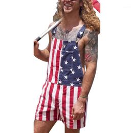 Women's Jumpsuits & Rompers Littlerossa Women Men Denim Jumpsuit Jeans Shorts American Flag Print Casual Couple Overall Romper Short Pants S