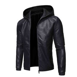 Autumn Winter Slim Fit Oversize Mens Hooded Motorcycle Leather Jacket Faux Leather Moto Biker Jacket Men Black Pu Jacket Male 3xl L220725