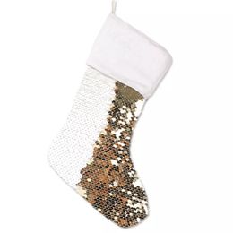 Sublimation Christmas Socks Sequin Cotton Blanks Double Sided Printing Socking Festive Decorations Santa Ornament