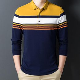 Men's Polos Trendy Business Color Matching Autumn Shirt Men tops Pullover de mangas compridas