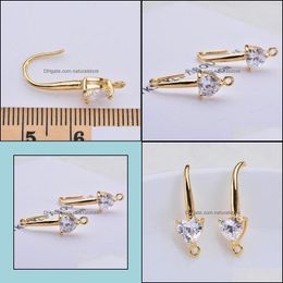earring hooks for jewelry making UK - Other Jewelry Findings Components 6Pcs Lot Gold Color Plated Brass Cz Crystal Heart Charms Connectors Earrings Hooks For Diy Making Access