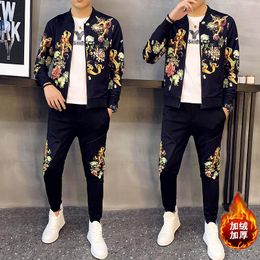 Men's Tracksuits Plus Velvet Suit Jacket Men Korean Slim Autumn And Winter Casual Men's ClothingMen's