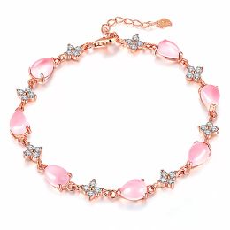 Four Leaf Clover Bracelets For Woman Elegance Wedding Party Jewelry Gift Hibiscus Stone Bracelet Pears Rose Gold Bracelet