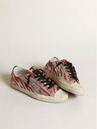 Sole Dirty Shoes Designer Luxury Italian Vintage Handmade V-Star LTD Tiger Print Silver and Red Laminated Leather Sneakers-24