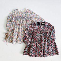 Girl's Dresses Betsy Children's Skirts Blouses 100% Cotton Smocking Hand Embroidery Toddler Girl Baby Blouse Kids Girls Long Sleeves Sof