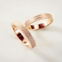 OL Moda coreana 18K Rose Gold Band Rings para mulheres Anel de casal de amor de aço inoxidável para casamento