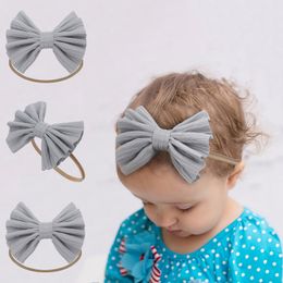 Solid 6Inch Ribbed Hair Bows Nylon Headband Baby Bow Elastic Hair Bands Kids Girls Hair Bow Nylon Head Wraps