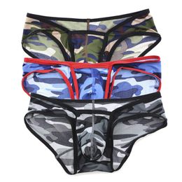 1/3PCS Men Camouflage Briefs Underwear Soft Underpants Pouch Thong Lingerie S-XL 