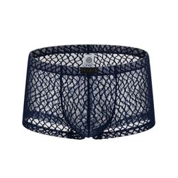 Underpants Men's Boxer Briefs Sexy Underwear Lace Transparent Mesh Low Waist Boyshort Mens Lingerie Thong Out PantiesUnderpants