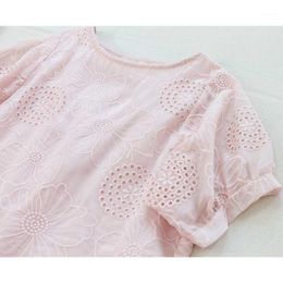Women's T-Shirt Lamtrip Unique Romantic Rose Embroidery Hollow Out Short Sleeve Tee Women 2022 Summer