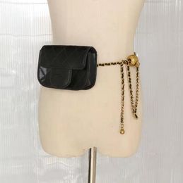 Fashion Lady Small Waist Bag Black Leather Classic Simple Adjustable Chain Luxury Designer Mini Messenger Bag Lipstick Earphone Ke244D