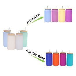 Wholesale 16oz Sublimation UV&Cold Water Change Frosted Glass Straight DIY Multi-Color Wine Glasses Heat Transfer Wine Tumblers Beer Cups 4 Color Mugs A12