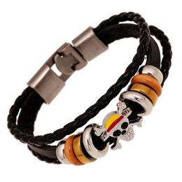 Newly Classic Japan Anime Charm Bracelet Wooden Beads Multilayer Leather Bracelet Punk Black Wrap Wristband Accessorie