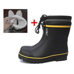Black Winter Rubber Safety Fishing Boots Men Steel Toe Steel Sole Rain Boots Anti-stabbing Gumboots and Anti-smashing Galoshes