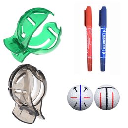 2021 New Golf Ball Line Clip Marker Tool With 2 Pens Triple Line Template Alignment Marks Tool Putting Positioning Aids