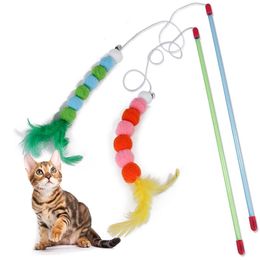 Cat Toys Kitten Toy Interactive Soft Feather And Bell Beading Accessories Funny Cats Stick Cultivate EmotionalCat