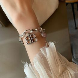 Charm Bracelets Arrival Trendy Letter B & Strawberry Quartz 30% Silver Plated Female Bracelet Jewellery For Women Birthday Gifts No FadeCh