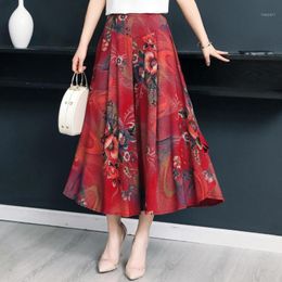 Skirts 2022 Plus Size Summer High Waist Casual Harem Flare Loose Floral Wide Leg Pants Women Print Vintage Cropped Trousers RE2399