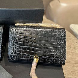 Women Messenger Bag Crossbody Bags Crocodile Pattern Cowhide Shoulder Handbag Purse Metal Hardware Letter Chain Clutch Cell Phone Pocket Wallet