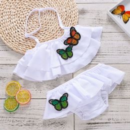 Girls Two-Piece Swimming Suits White Swimwear Children Beach Wear Swimsuits Lovely Bikini -K543 220426