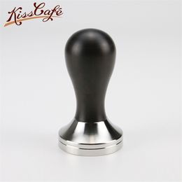 41/49/51/53/57.5/58/58.35mm African Black Wood Tamper Coffee Powder Hammer with 304 Stainless Steel Base Coffee Accessories T200523
