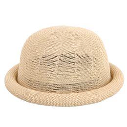 New Summer Grass Yarn Curling Hat Female Casual Panama Hat Lady Elegant Dome Straw Outdoor Sun Caps HCS202