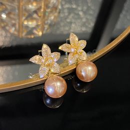 Retro Flower Diamond Pearl Earrings For Woman Fashion Korean Dangle Earring Jewellery Artistic Temperament Girl's Daily Wear Earrings Gifts