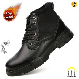 Winter Warm Men Boots Leather Wool Fur Outdoor Snow Boots Waterproof Working Steel Toe Boots Non-slip Ankle Botas Mujer