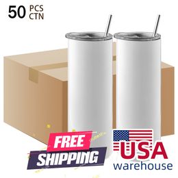20oz Straight Tumbler 304 Stainless Steel Water bottoms Vacuum Insulated Water bottoms Beer Coffee Mug Glasses Cups with Lids and Plastic Straws