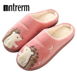 Women Cotton Slippers Winter Home Shoes Ladies Indoor Shoes Plush Slippers 3D Animal Pattern Couples Large Size Slippers Men Y201026