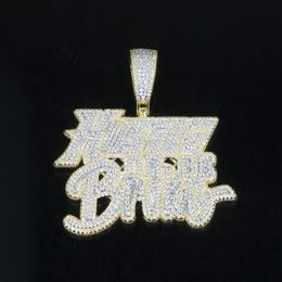 High Quality Yellow White Gold Plated Bling CZ Ice Out Letters Pendant Necklace for Men Women Hot Gift