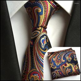 Bow Ties 2022 Fashion Gold Navy Blue Paisley 8cm Woven Slim Skinny Narrow Men Tie Necktie Handkerchief Pocket Square Suit Set For Gift Fier2