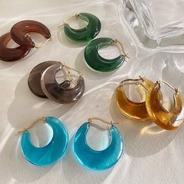 Dangle & Chandelier Retro Colour Transparent Resin Ear Circle Earrings Female Korean Simple Temperament Fashion EarringDangle