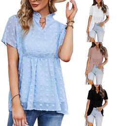 Women's Blouses & Shirts Women Chiffon Blouse Loose Style Summer Shirt Europe And America Solid Colour Clothes Drop