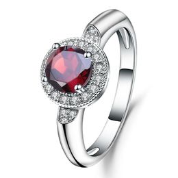 Cluster Rings GEM'S BALLET 1.05Ct Round Natural Red Garnet Classic Gemstone Ring 100% 925 Sterling Silver Wedding For Women Fine Jewellery