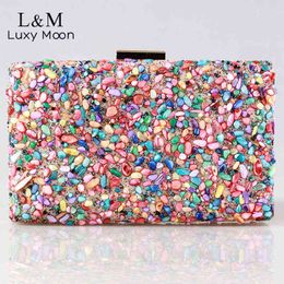 Evening Bags Women Party Clutch Purse Evening Bag Multicolor Crystal Stone Ethnic Clutch Bag Ladies Box Clutches Wallets For Weddings Xa7r 220325