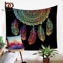 BeddingOutlet Dreamcatcher Tapestry Boho Printed Wall Hanging Colourful Feathers Art Carpet Bohemian Mandala Decorative Tapestry T200601