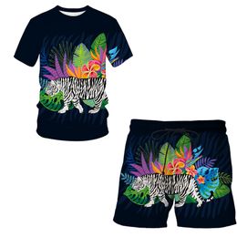 Colourful plants and animals Summer 3D Printed Men's T-shirt Shorts Set Men's Tracksuit O Neck Short Sleeve Men's Clothing Suit 220624