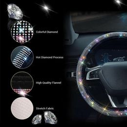 Steering Wheel Covers Crystal Silver Car Cover For Women Flannel With Rhinestones Universal 37-38cm AccessoriesSteering