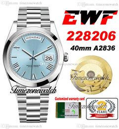 EWF DayDate 40 228206 ETA A2836 Automatic Mens Watch Smooth Bezel Ice Blue Dial Silver Roman Marker Stainless Steel Presidential Bracelet Timezonewatch B02