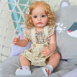 55CM Reborn Toddler Girl Princess Sue-Sue Full body Silicone Baby Dolls Hand-detailed Paiting Rooted Hair Bath Toy for Girls 220505