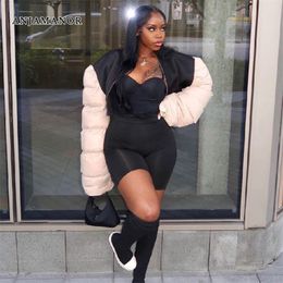 ANJAMANOR Long Sleeve Zip Up Cropped Puffer Jacket Streetwear Fashion Women Outwear Stylish Bubble Coats D85FG48 220801