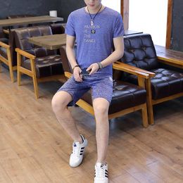 Men's Tracksuits Arrival T Shirt 2 PC Top + Shorts Summer Two-piece Short Sleeve Casual Basic T-shirts Cool Letter Shirts