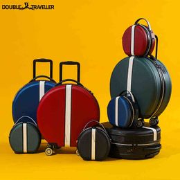 New 18Inch Trolley Luggage Set 2 pcs/set Carry Ons Suitcase On Wheels Rounded Fashion Kids Travel Cabin Rolling Luggage set Bag J220708