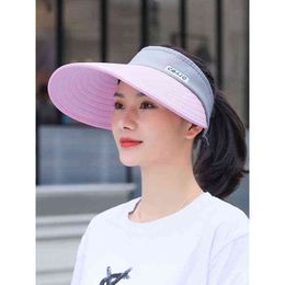 2021 NEW women summer sun visor wide-brimmed hat beach hat adjustable UV protection female cap packable pure cotton caps G220301
